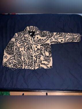 Cream and Black Patterned Sherpa Puffer Jacket